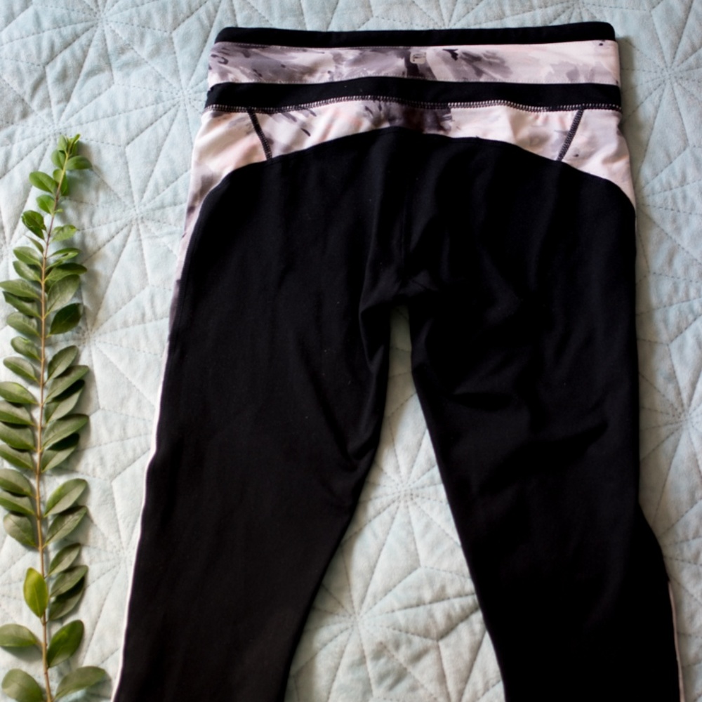 XS Fabletics Capris Black with Floral Detail